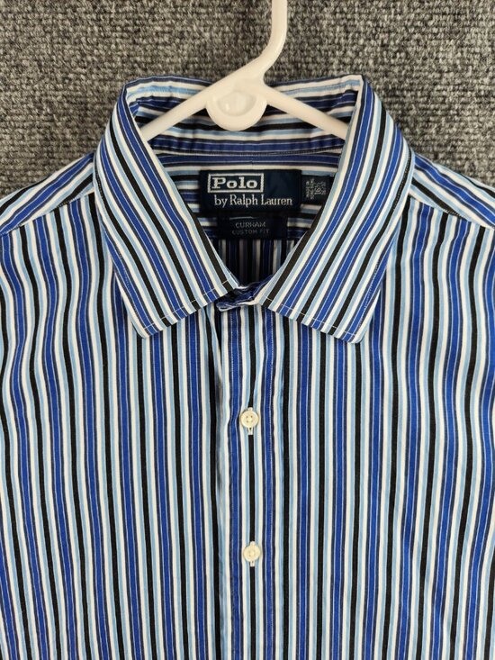 Polo Ralph Lauren Other - Polo Ralph Lauren Striped Blue Button Up Shirt Curham Custom Fit 16.5 36/37 Men